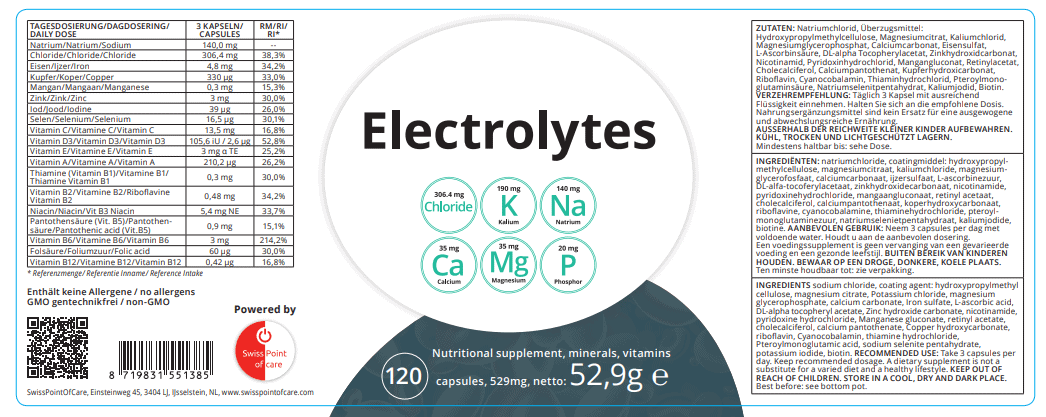 Eletrólitos Complexo de vitaminas minerais Swiss Point of Care 180pz