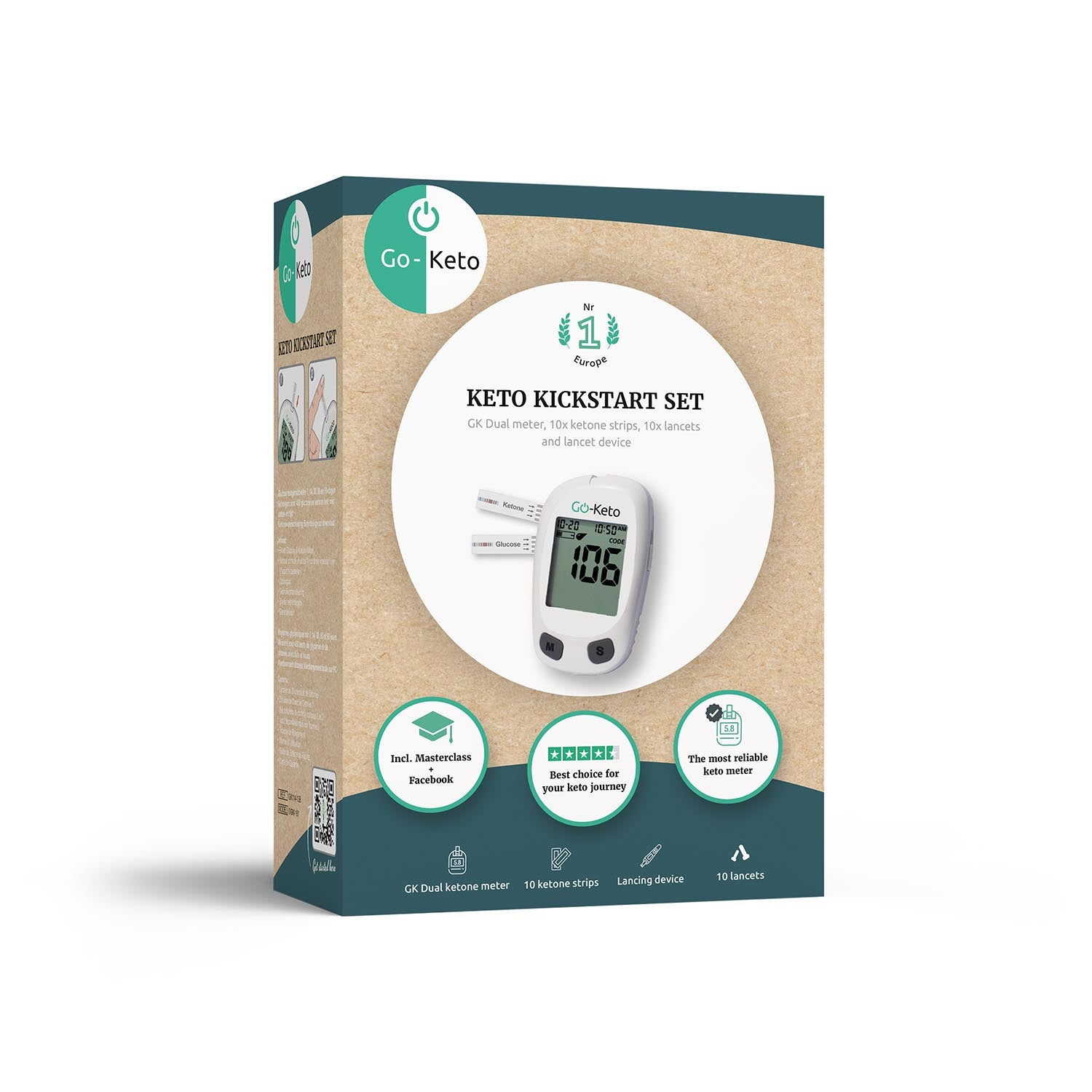 2e CHANCE Go-Keto Lecteur de glycémie cétonique mg/dl (sans lancettes, sans bandelettes de test)